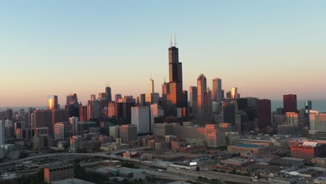 flyover south loop at sunset - chicago