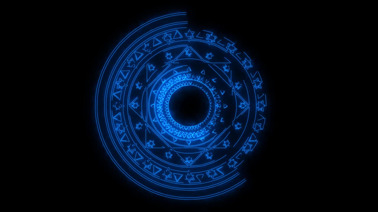 energía mágica de seis estrellas azul girar lentamente aparecer para la pancarta y anunciar