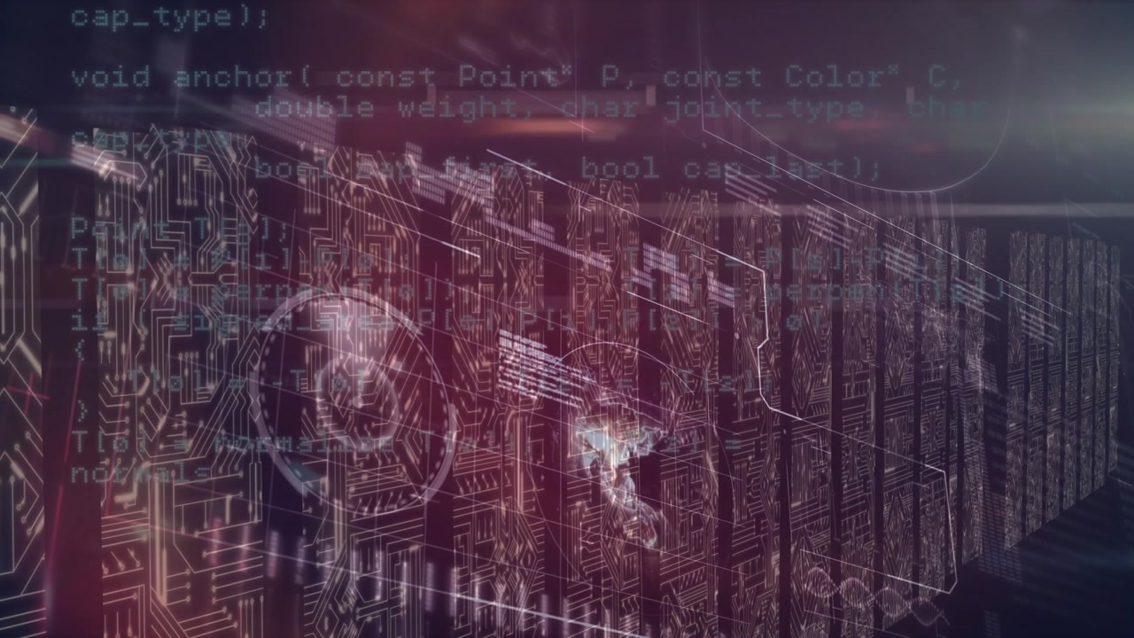Animation of globe and data processing over server room