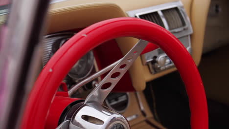 steering wheel of classic vintage car in cuba