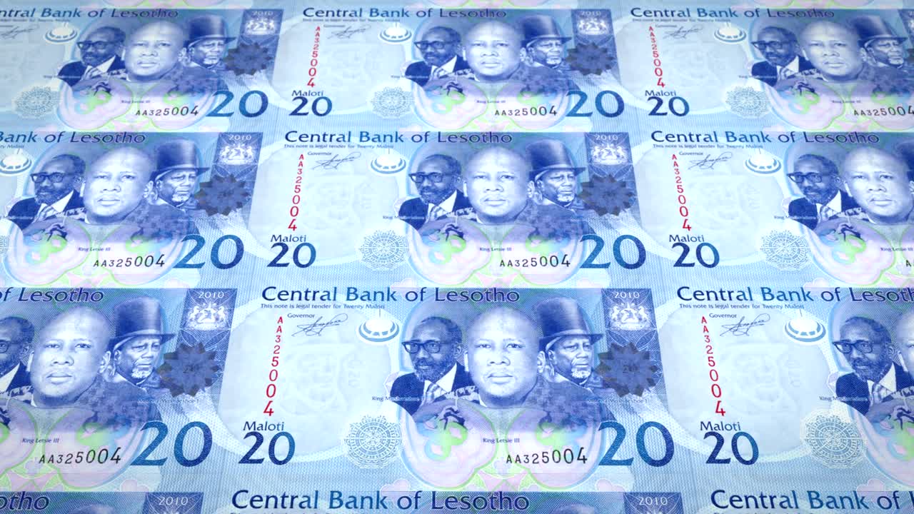 레소토의 20 말로티 또는 로티의 지폐 롤링, 현금, 루프