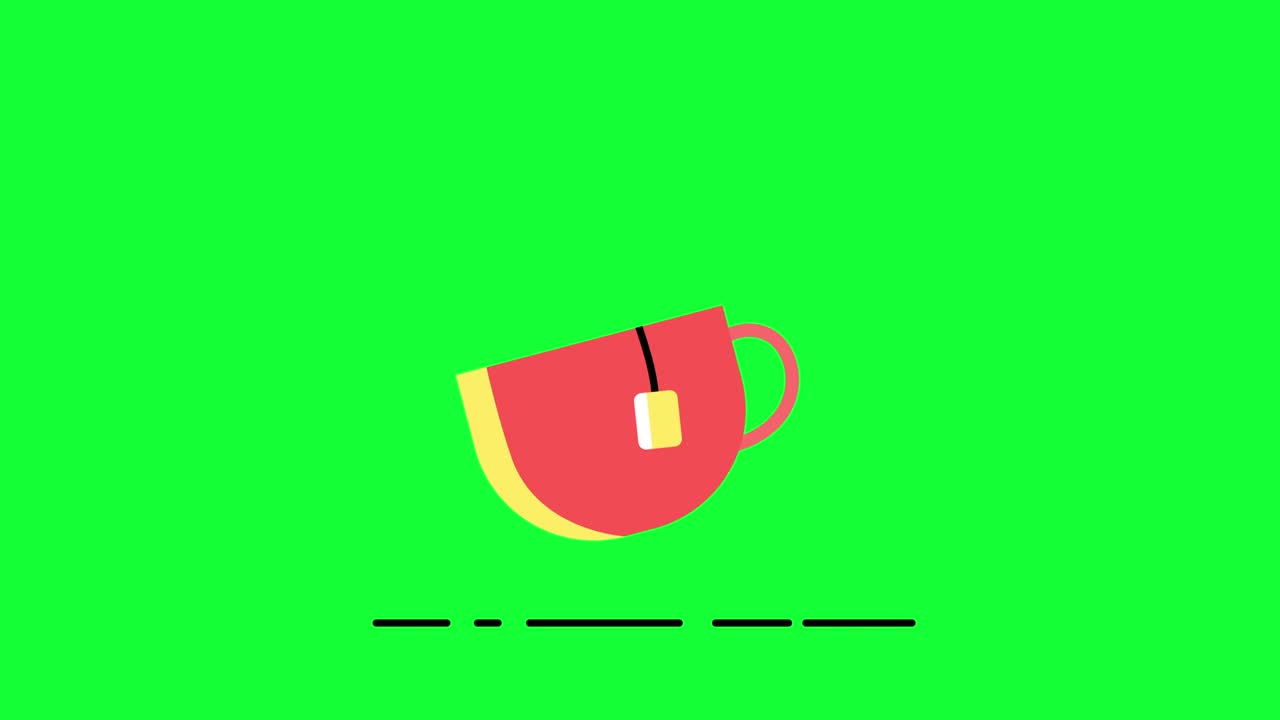 녹색 배경에 평평한 스타일의 티바그와 함께 빨간 컵의 4k 비디오.