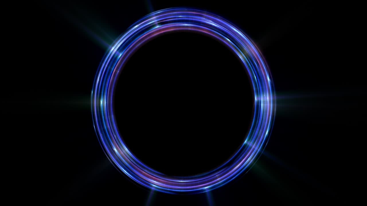 추상적인 네온 배경, 반이는 원 회전, led 반이는 반지.