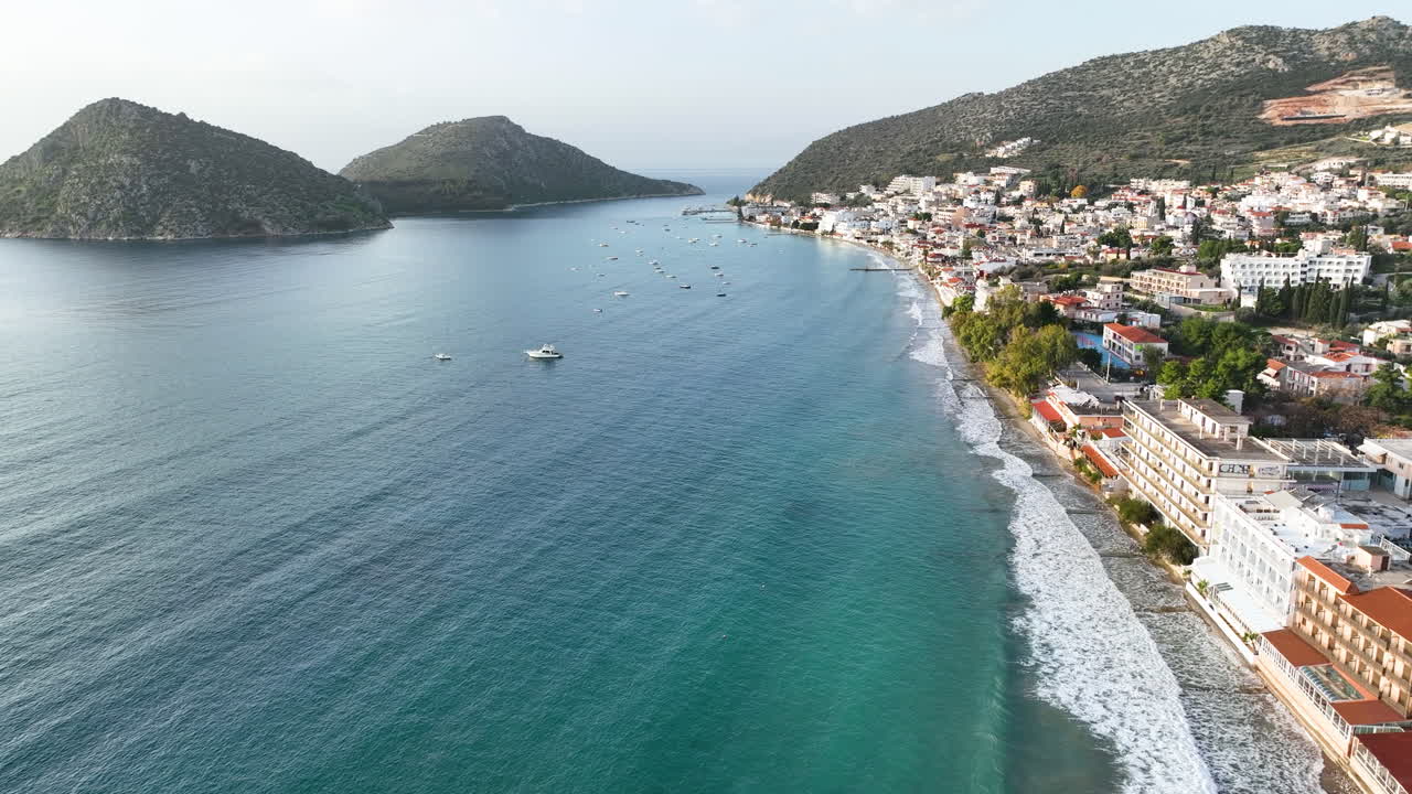 Aerial footage of Tolo village in the Peloponnese, Greece