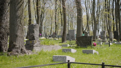 graveyard with tombstones in an urban area on a sunny day 12