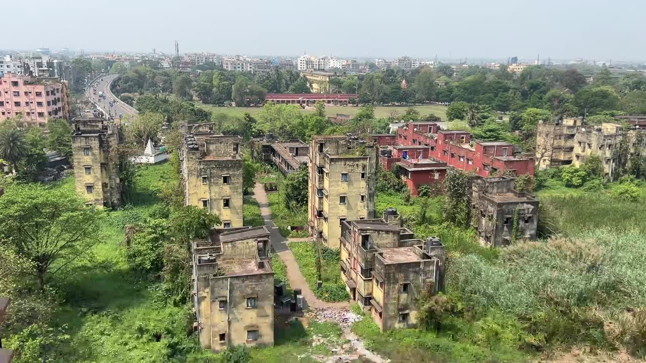 Top shot of empty abandoned buildings at a desolate area in Kolkata.