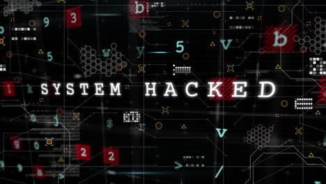 animation of hacking text, markers and data processing over world map