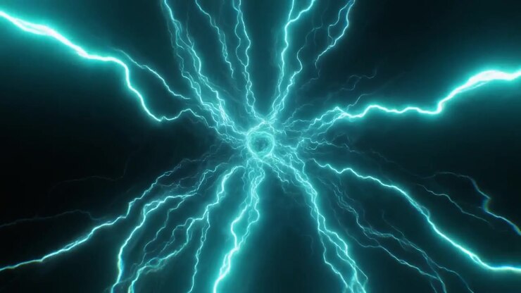 Animazione astratta di fulmini elettrici ciano luminosi