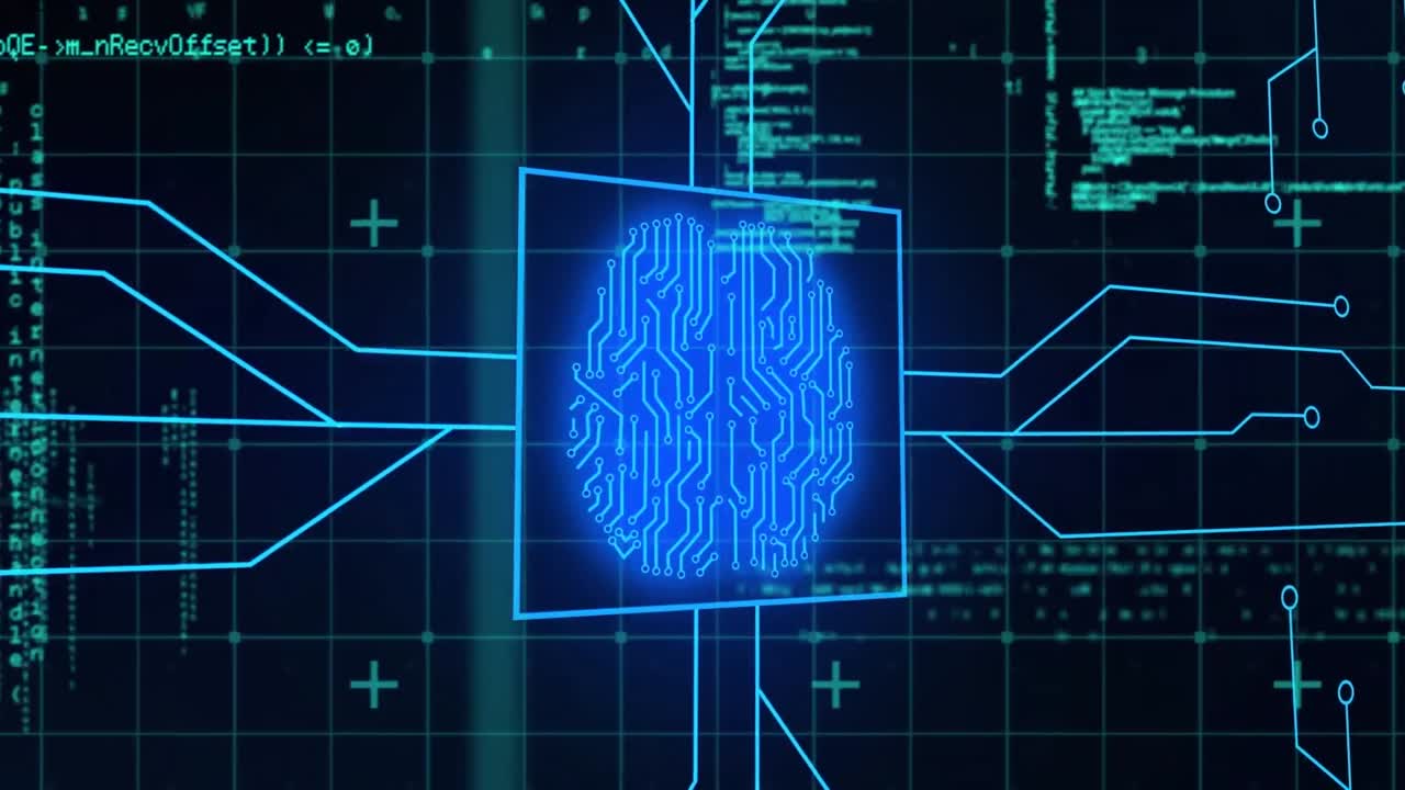 Animation of biometric brain, binary coding and data processing