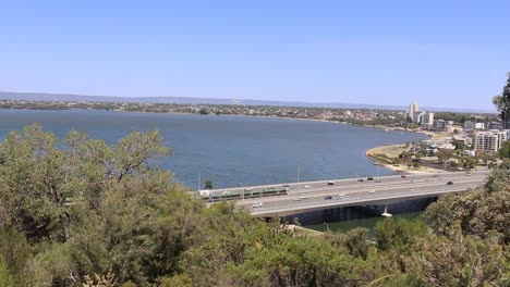 perth australia, mandurah train heading south over the narrows bridge