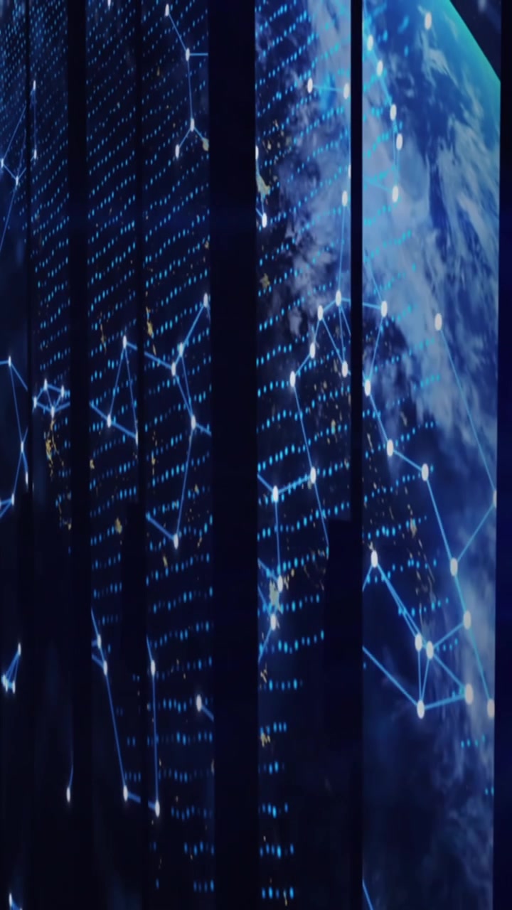 Animation of data processing and shapes on black background