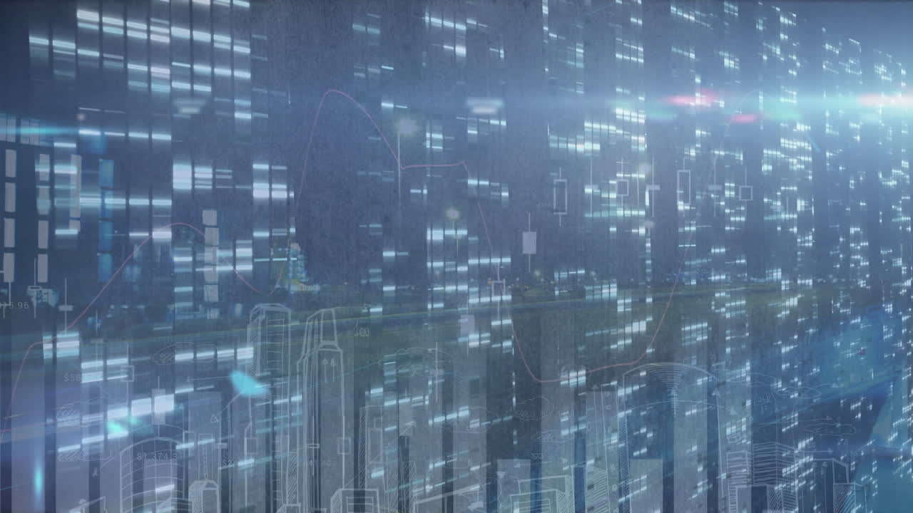 Animation of statistics data processing over cityscape