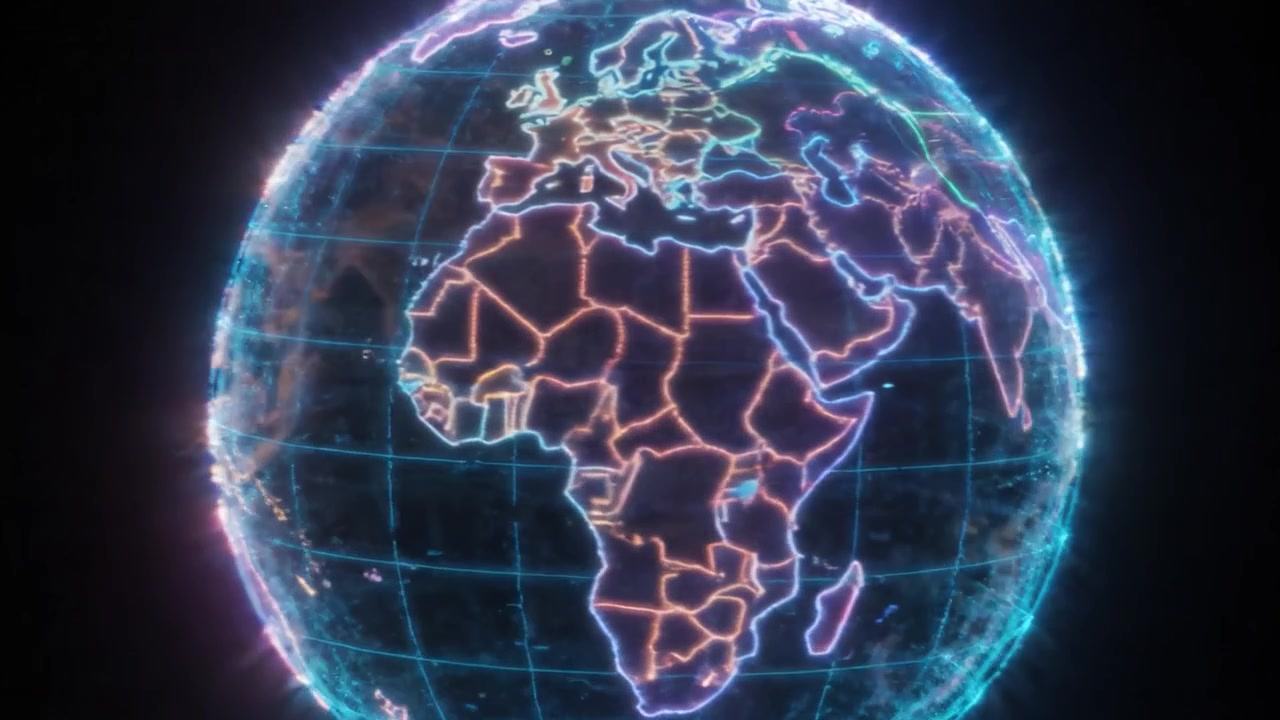 A Stunning Neon Visualization of the Earth: Radiant Globe Showcasing Continents and Oceanic Depths in an Ethereal Light Display