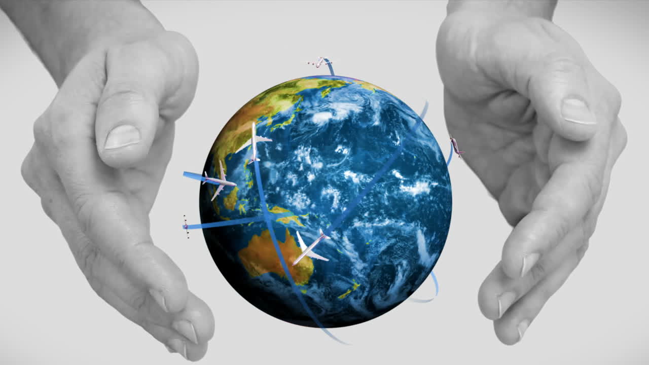 회색 배경 에 땅 을 들고 있는 손 들