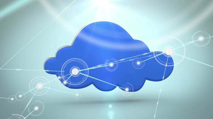 Animation of network of connections and cloud on white background