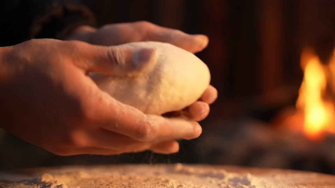 Making dough by the fire