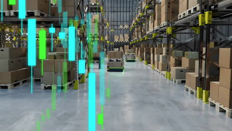 animation of diagrams over machines working in warehouse