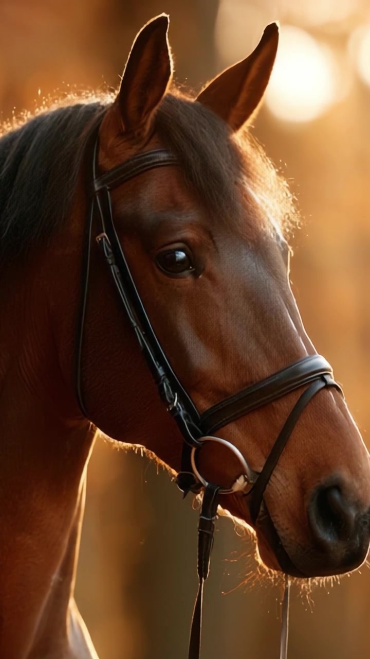 Catturato in luce dorata: un maestoso ritratto di cavallo che mostra bellezza e grazia in un ambiente naturale mozzafiato