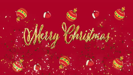 animation of merry christmas text over christmas decorations on red background