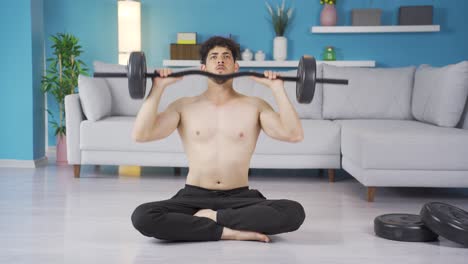 young athlete man exercising at home. healthy lifestyle.