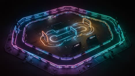 dynamic neon racing circuit set against a dark backdrop emphasizing the thrill of competitive racing and the aesthetics of light in the night