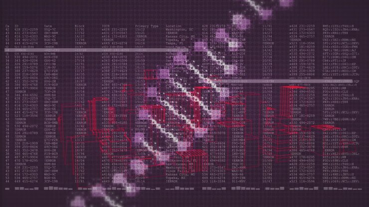 DNA strand and data analysis animation over financial charts and numbers