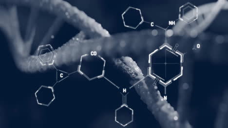 animation of scientific data processing over dna strand spinning