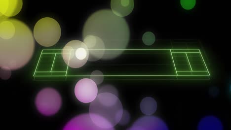 animation of neon sports field over spots of light