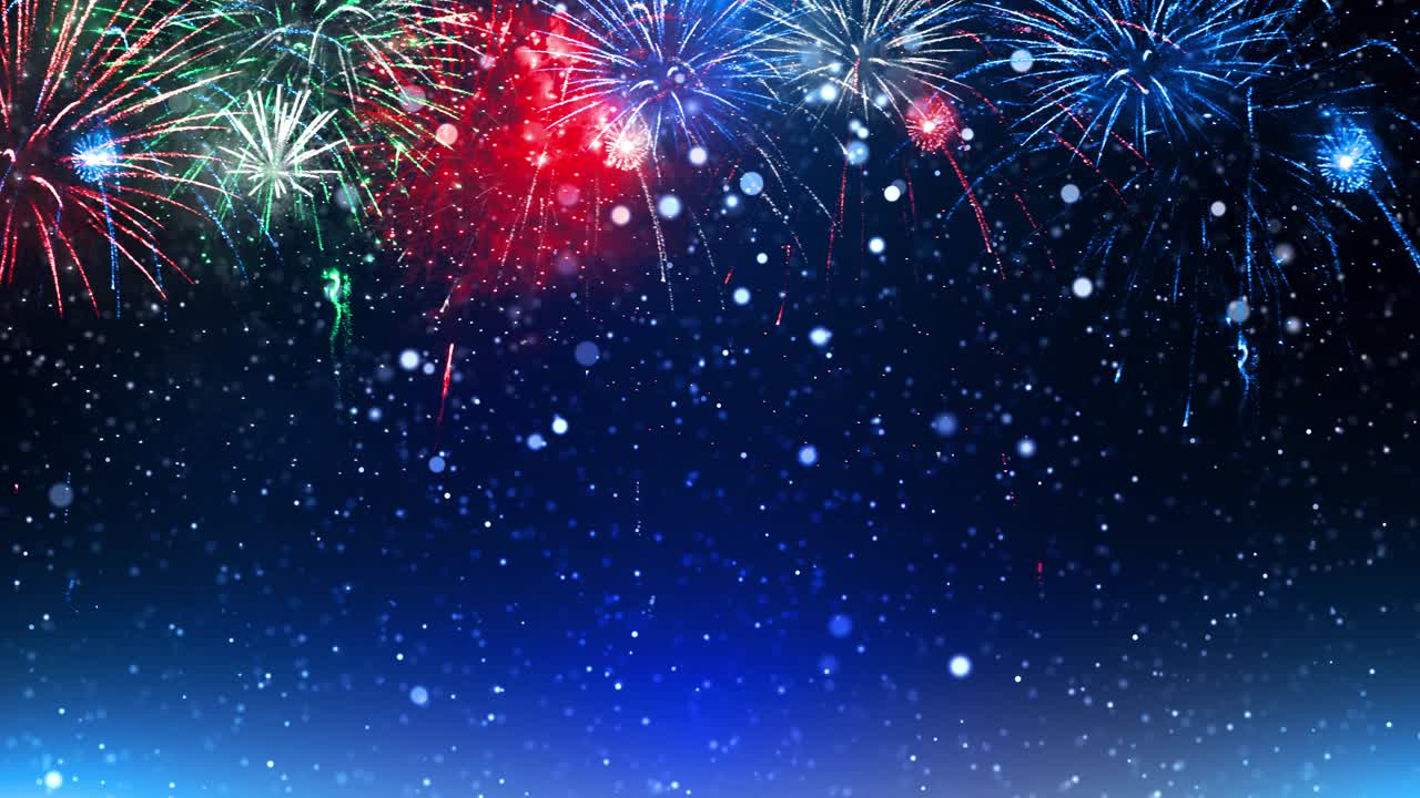 4k loop shining fireworks with bokeh lights in the night sky 4k animation background glowing