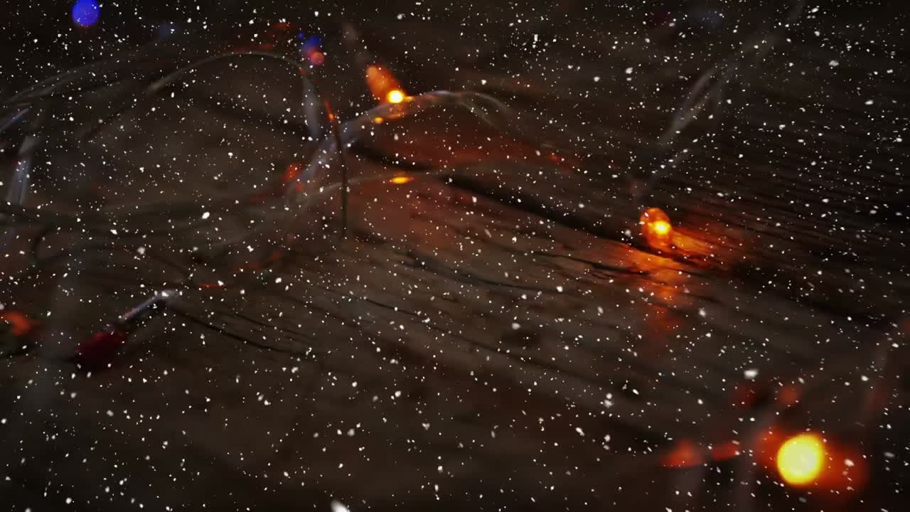 composición de video con nieve sobre las luces en el escritorio