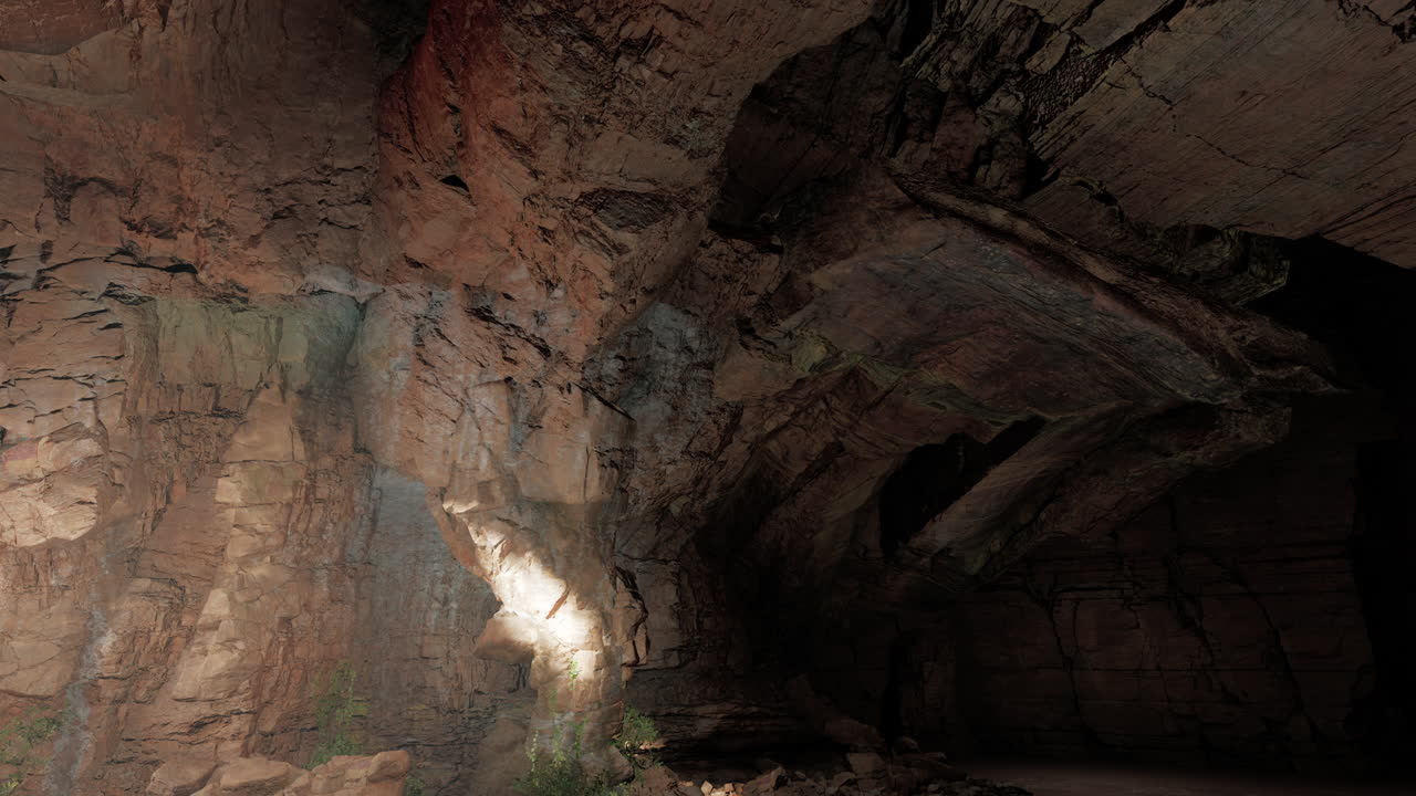 una cueva con una luz que viene de ella