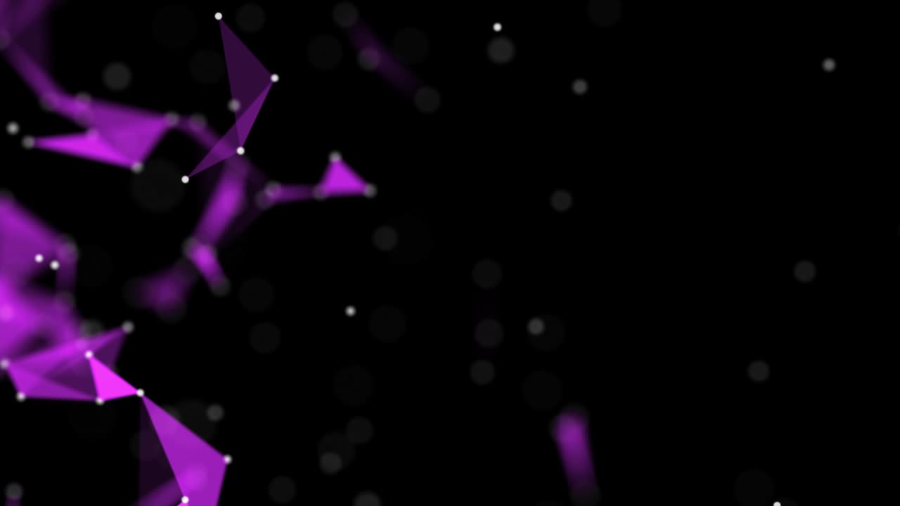 3d animation of abstract pink plexus shapes on black background. Continuously moving dots and triangles. 60FPS