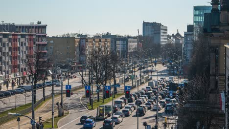 busy day szczecin city street, time laps