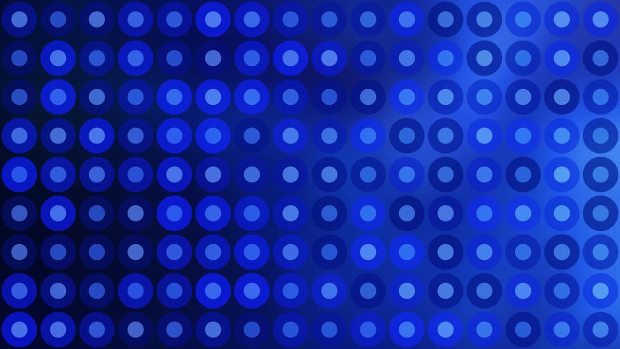 Sfondo digitale astratto, griglia vibrante di cerchi blu luminosi e pulsanti, sfondo tecnologico sofisticato, moderno e ripetibile.