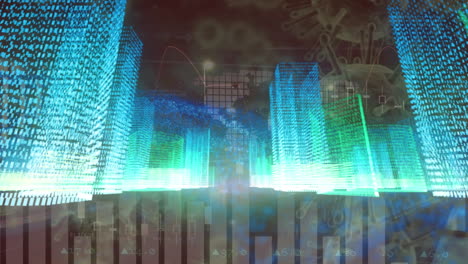 animación del procesamiento de datos financieros en el sitio de construcción