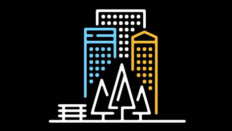 apartments in downtown line icon animation with alpha