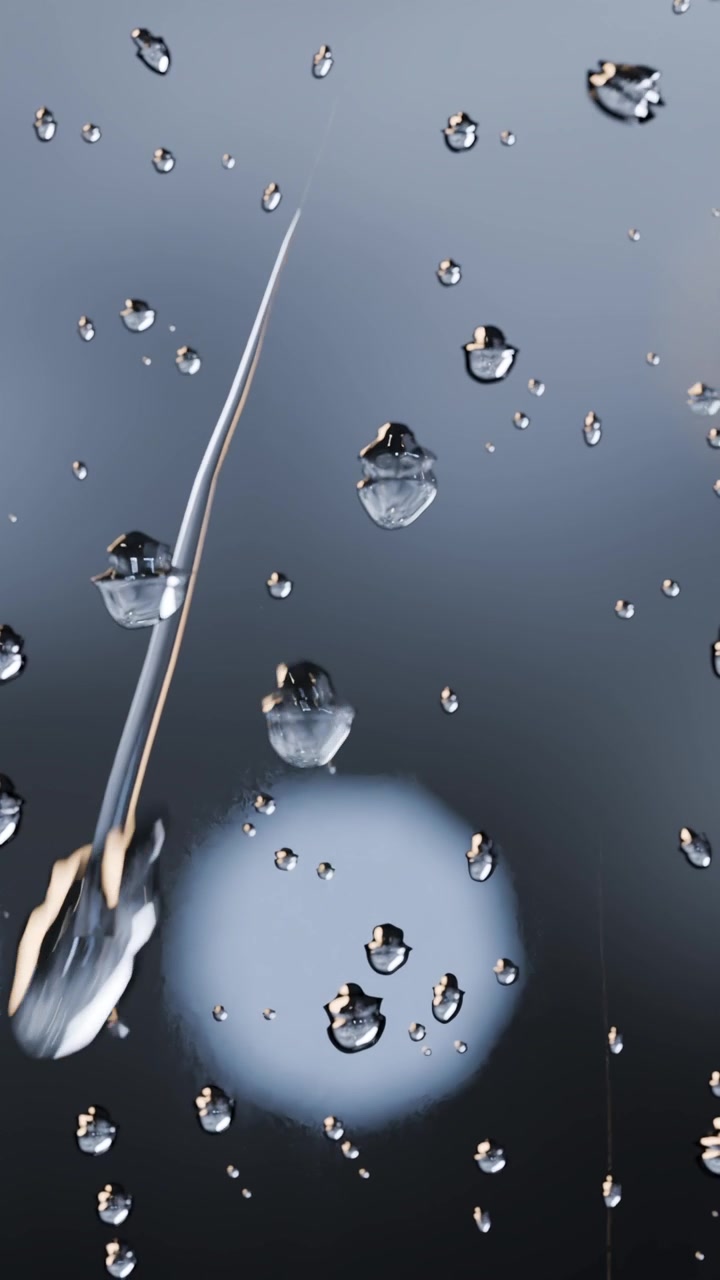 Video verticale: Goccioline che scivolano su una finestra a causa del contatto con il filamento e della gravità, luce bokeh