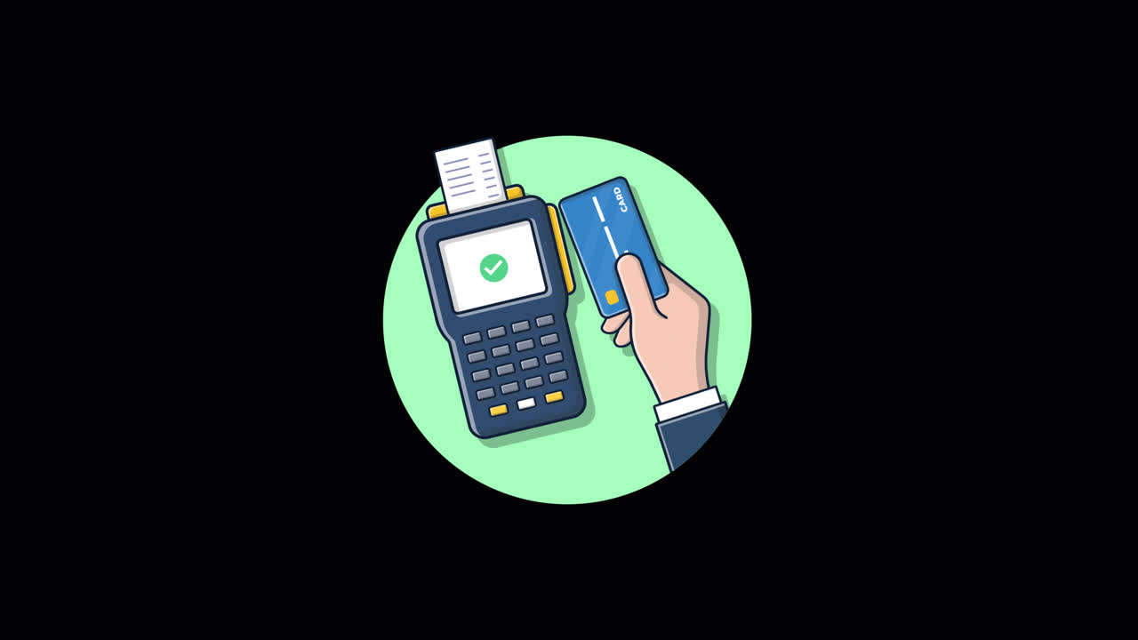 Cartoon Animation of Successful Credit Card Payment Transaction