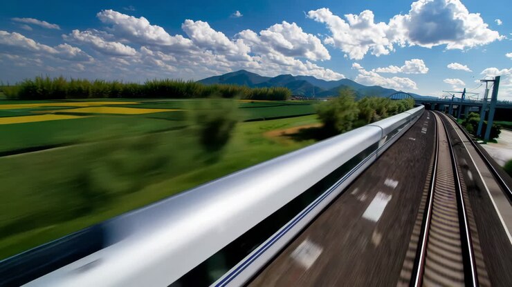 High-Speed Train Across Scenic Countryside