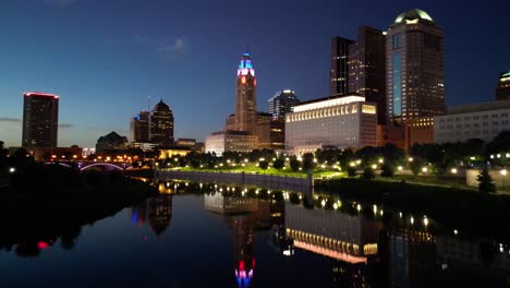 aerial wide cityscape - downtown columbus - night