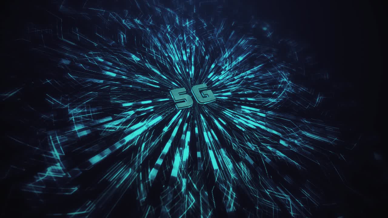 3D 5G Text on Abstract Blue Background
