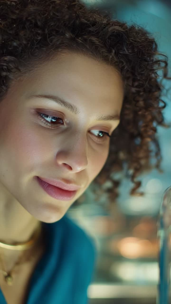 Captivating Moments: A Woman's Intense Focus and Joyful Expression While Engaging with Science and Discovery in a Bright, Modern Laboratory Environment