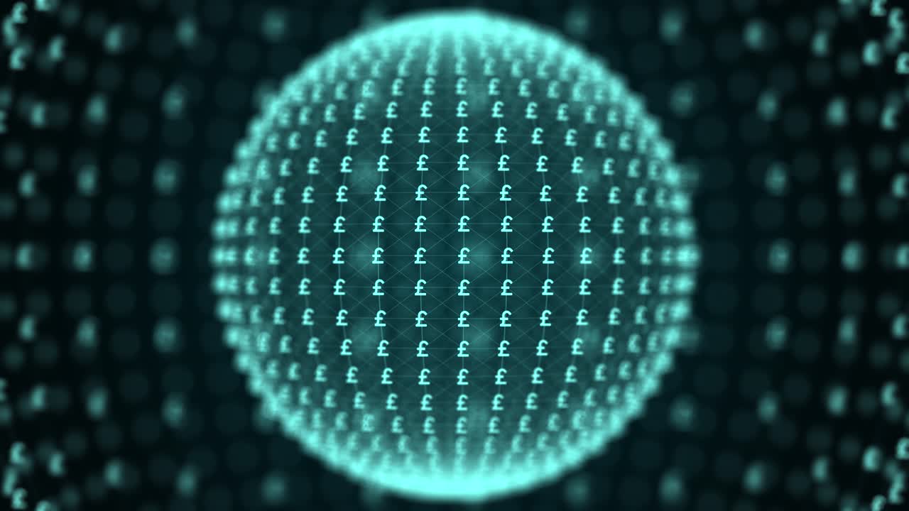 Digital Pound Currency Sphere Animation Futuristic Blue Financial Network Globe Loop