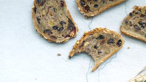 brow bread with raisins on table ,