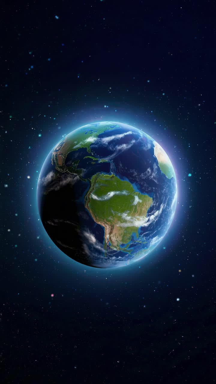 Una cautivadora imagen fija de video de la Tierra desde el espacio, mostrando una vista completa del globo con una ligera inclinación.