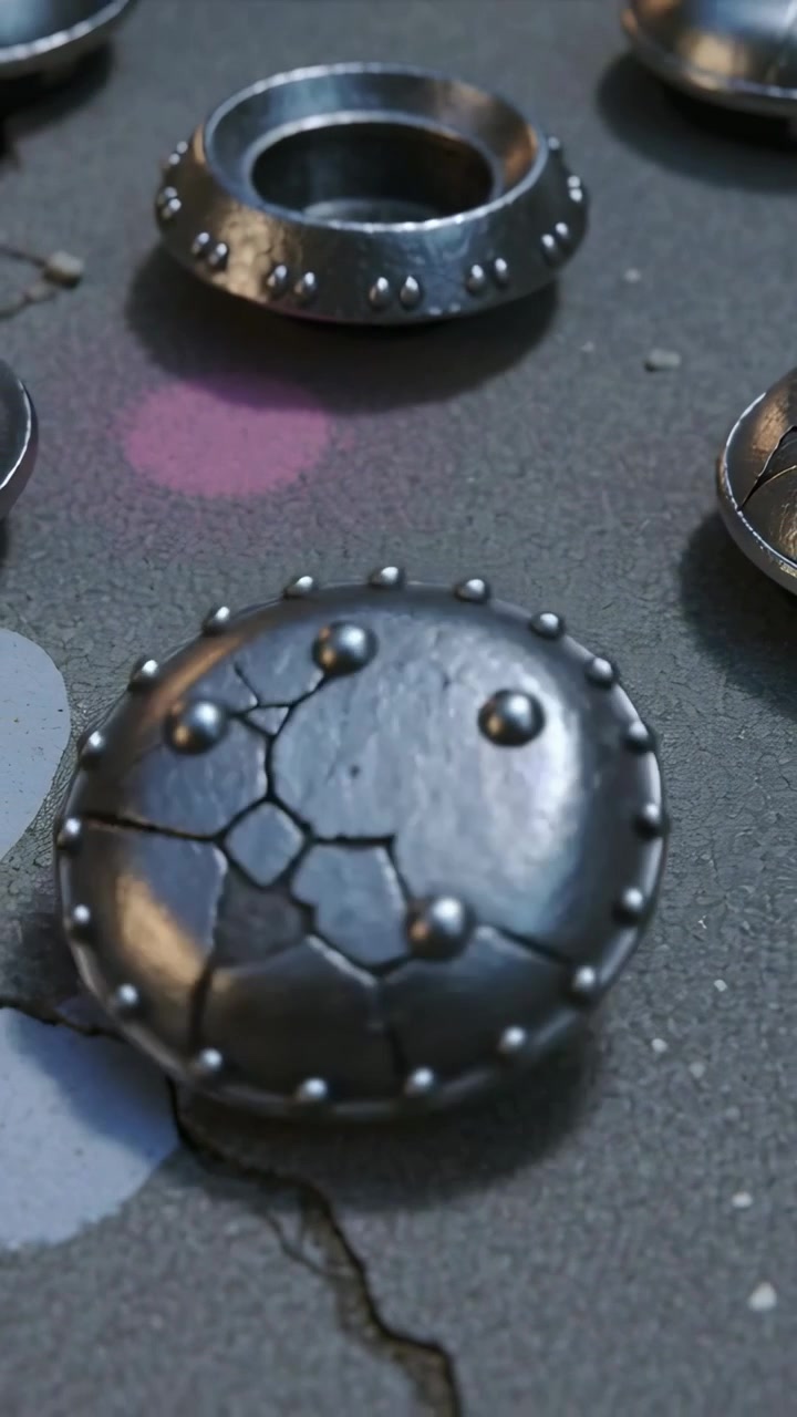 Vertical video: Shifting camera revealing riveted dome ornament at bench, showing cracks, ring