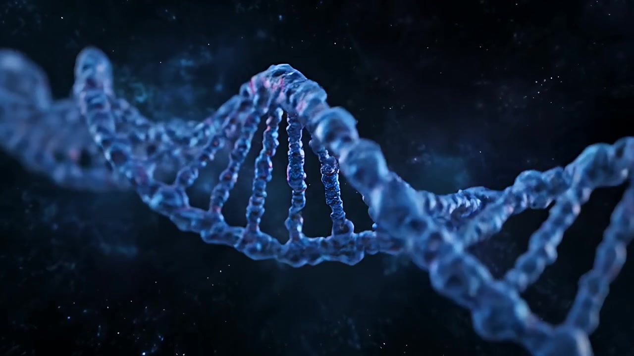 Struttura a doppia elica del DNA rotante nello spazio scuro