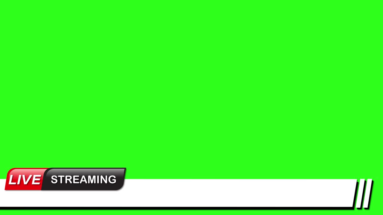 Green screen animation with live streaming text overlay, featuring smooth transitions and modern design elements