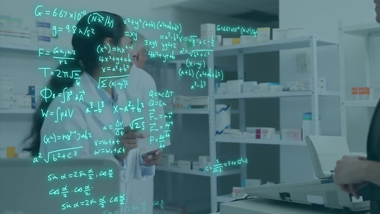 animación del procesamiento de datos científicos sobre diversos científicos en el laboratorio
