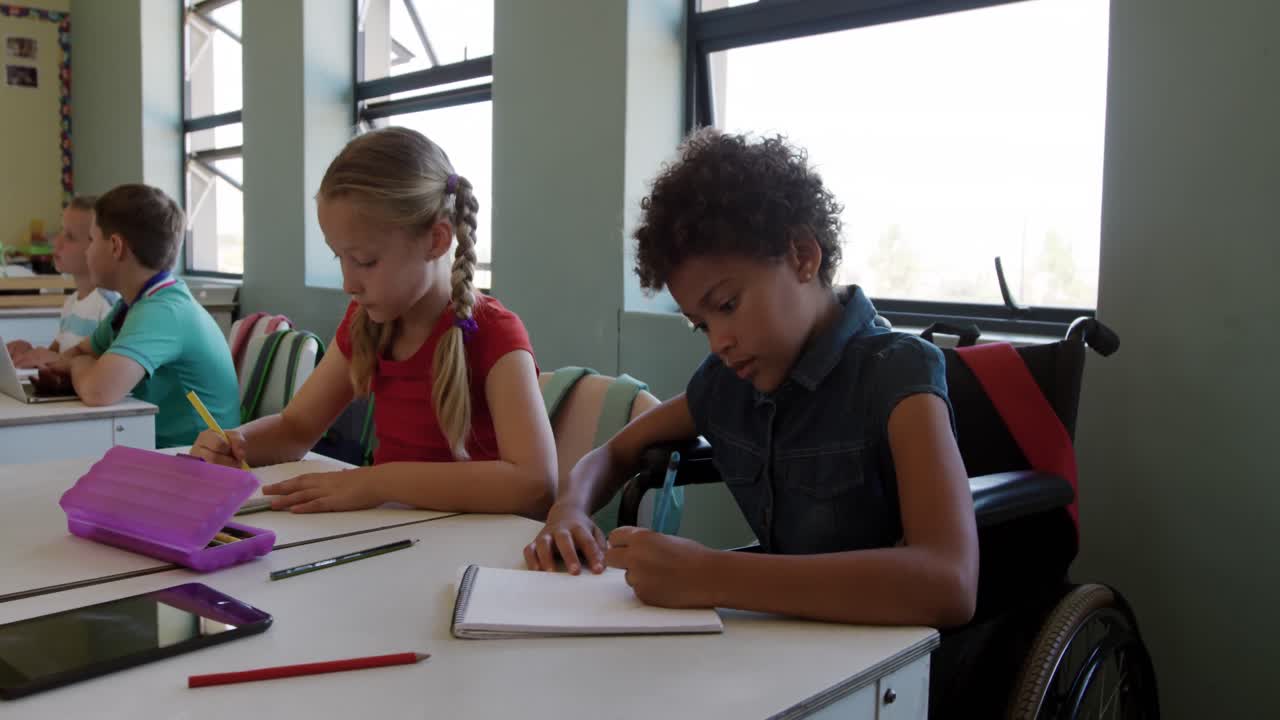 Two girls studying in the class